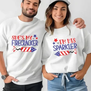 Firecracker 4th of July Couples Shirts – Matching His & Her Patriotic Mr & Mrs American Flag Tees