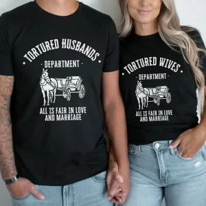 Funny Couples Shirt Tortured Husband Wife Department Couples Tshirts 1