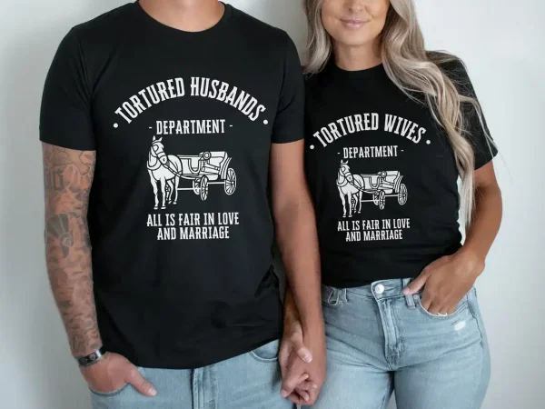 Funny Couples Shirt Tortured Husband Wife Department Couples Tshirts 1