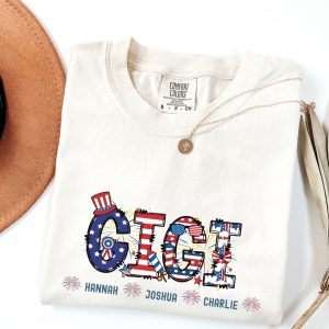 Gigi 4th of July USA Flag T-Shirt, Retro 4th of July Tee, American Flag USA T-Shirt, Fourth Of July Shirt With Grandkids Name