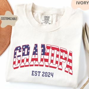 Grandpa Est T-Shirt, Personalized Fathers Day Gift, USA Flag Custom Text Shirt, Patriotic Granddad Tee, 4th of July Tee