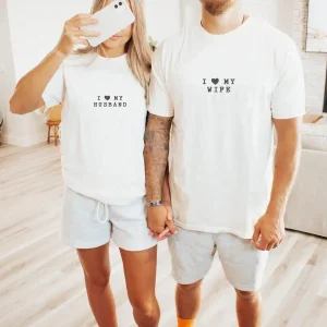 I Love My Wife Husband Custom Honeymoon Gift for Couple Unisex  T-Shirt, Personalized Matching Couple Shirt