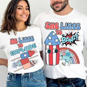 Matching July 4th Couple Shirts – His & Hers Patriotic Flag Tees – Independence Day Anniversary Gift for Husband & Wife