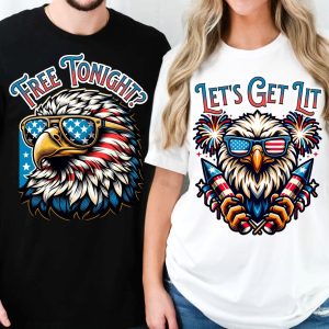 Matching July 4th Couple Shirts – His & Hers Patriotic Flag Tees – Independence Day Anniversary Gift for Husband & Wife