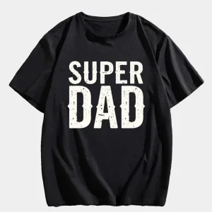 Men's SUPER DAD Graphic Tee - Casual Black Short Sleeve T-Shirt with White Text, Perfect for Summer, Everyday T-Shirt