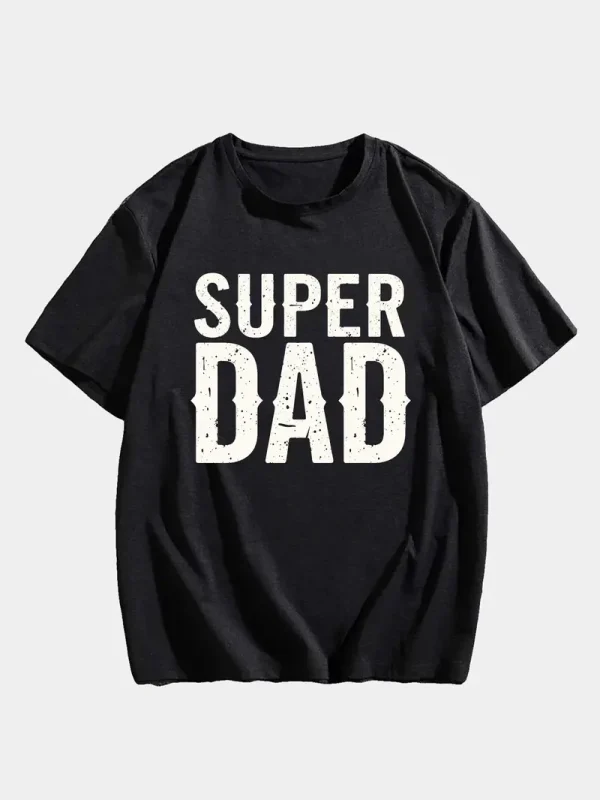 MenS SUPER DAD Graphic Tee Casual Black Short Sleeve T Shirt with White Text Perfect for Summer Everyday Tshirt Playful Text Design Comfortable Fit Dad Tshirt 1