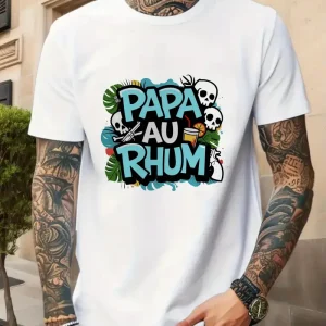 Men'S Short Sleeve T-Shirt Black PAPA AU RHUM Tropical Graphic Design for Casual Wear