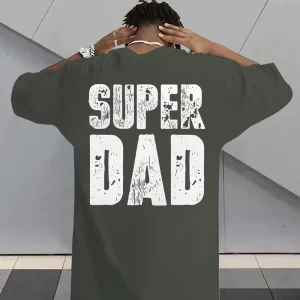 Men's Super Dad Graphic Tee - Casual & Stretchy Summer Short Sleeve T-Shirt, Black with Bold Letter Print, Round Neck, Perfect for Casual Attire