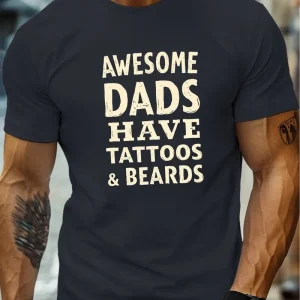 Mens Awesome Dads Have Tattoos Beards Graphic Print T Shirt 2