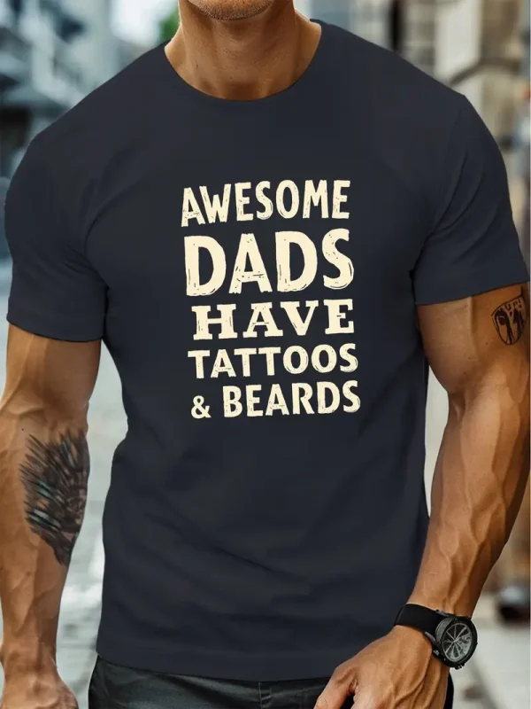 Mens Awesome Dads Have Tattoos Beards Graphic Print T Shirt 2