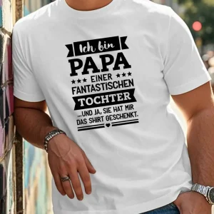 German Quote T-Shirt - Papa Humorous Design, Black with White Text & Star Decorations