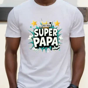 Men's Super Papa Graphic T-Shirt - Casual Summer Short Sleeve Tee with Bold Colorful Print, Fathers Day
