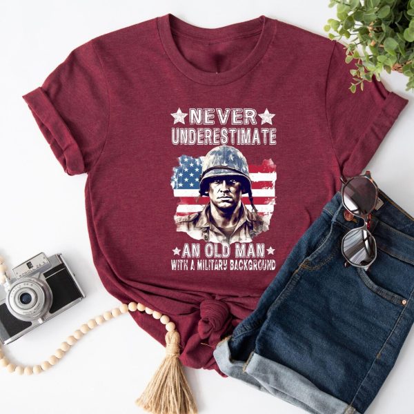 Never Underestimate An Old Man With A Military Background T Shirt 1