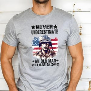 Never Underestimate An Old Man With A Military Background T-Shirt, Retro American Flag Tee, US Veteran Day T- Shirt, Veteran Gift