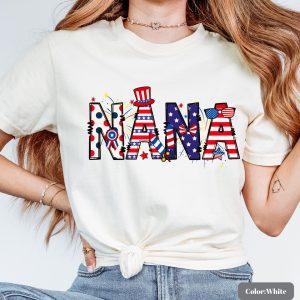 Patriotic Nana T-Shirt, USA Grandma Shirt, 4th Of July Mimi Tee, American Flag Gigi Shirt, Red White Blue Fireworks Tee
