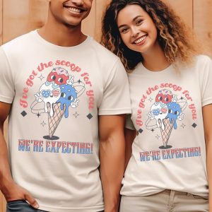 Funny 4th of July Pregnancy Announcement Shirts – “I've Got the Scoop, We're Expecting” – Patriotic Maternity & Couple Tees