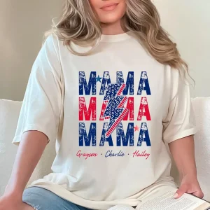Personalized 4th Of July T-Shirt, America Mama T-Shirt, Women's USA, Custom Names Tee, Family Shirt