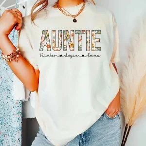 Personalized Auntie With Kids Name Shirt 1