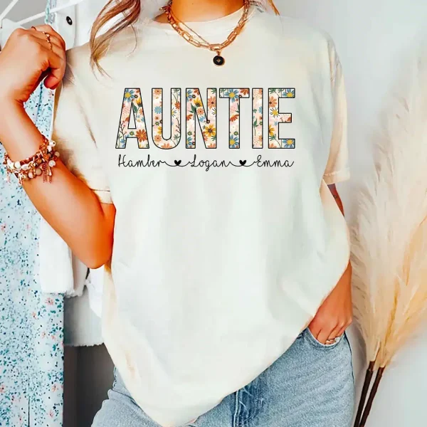 Personalized Auntie With Kids Name Shirt 1