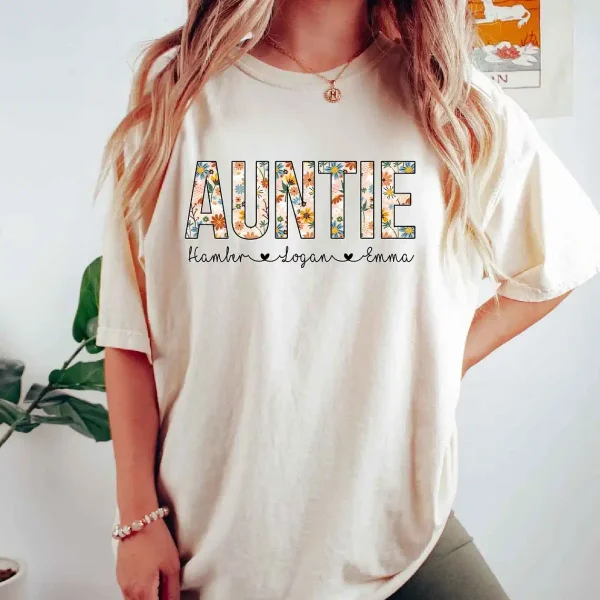 Personalized Auntie With Kids Name Shirt 2