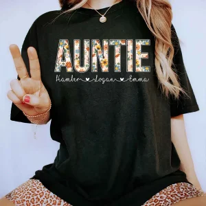 Personalized Auntie With Kids Name Shirt 4