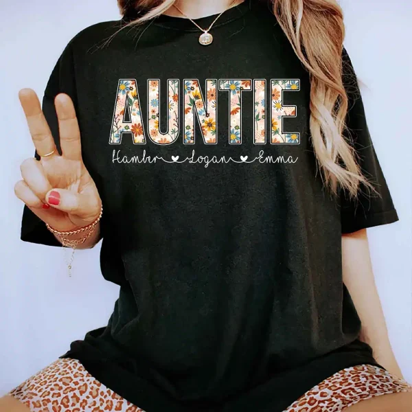 Personalized Auntie With Kids Name Shirt 4