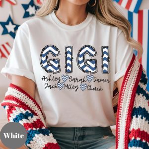 Personalized Gigi TShirt, Patriotic 4th of July Grandma Tee, Patriotic Gigi 4th Of July Grandma Mimi And Grandkid Name Shirt