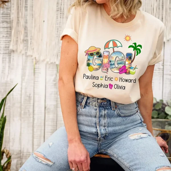 Personalized Grandma Grandchildren Beach Shirt 2