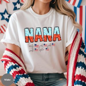 Personalized Grandma T-Shirt, Patriotic Nana 4th Of July Grandma And Grandkid Name Shirt, Patriotic 4th of July Grandma Mimi