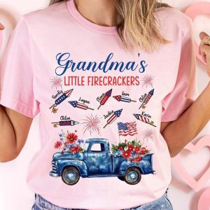 Personalized Grandma Tee, Custom 4th Of July Nana Shirt With Grandchild Names, Patriotic 4th of July Mimi Gigi Mom Shirt, 4th Of July Gift