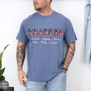 Personalized Grandpa Shirt 4th of July ,Comfort Colors Grandpa Tee with Grandkids Names Patriotic Shirt for Independence Day, Fathers Day Gift