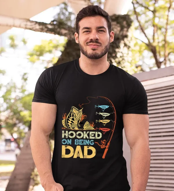 Personalized Hooked On Being Dad Fishing Shirts 1