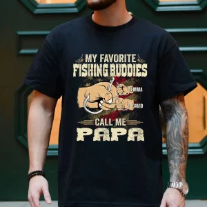 Personalized My Fishing Buddies Call Me Papa Fishing Shirt, Camo American Flag Papa T-Shirt, Men's Fishing