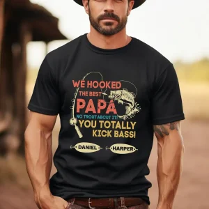Personalized We Hooked The Best Papa T-Shirt, Papa Kids Name Shirt, Fishing Papa Shirt, Gift for Dad, Custom Name Shirt, Best Dad Ever