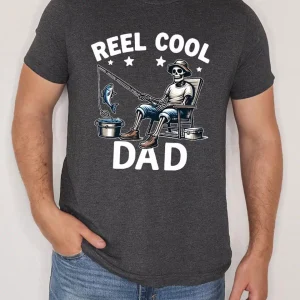 Reel Cool Dad Fishing Shirt Funny Skeleton Dad Tee 1
