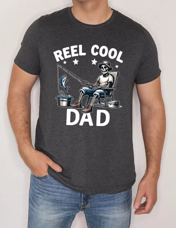 Reel Cool Dad Fishing Shirt Funny Skeleton Dad Tee 1