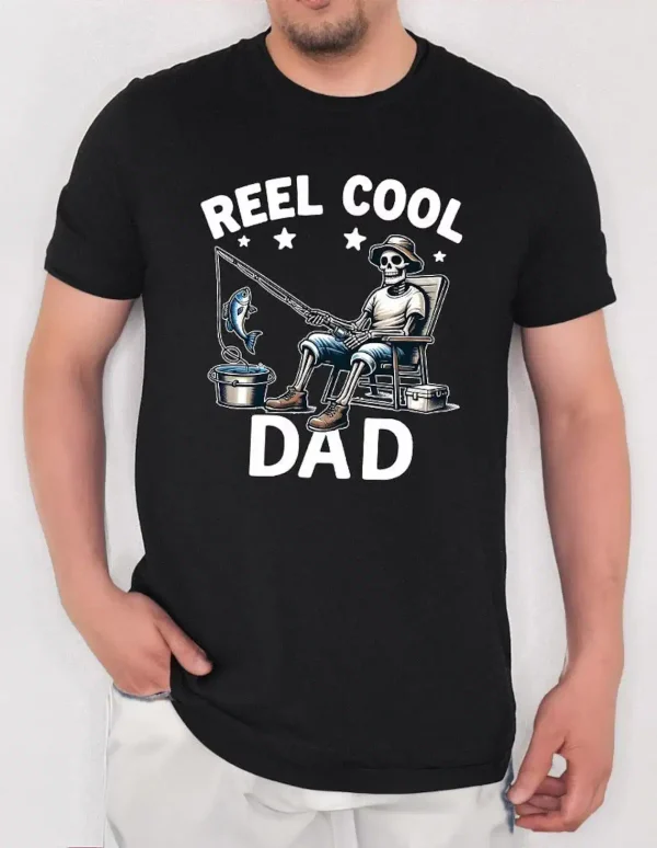 Reel Cool Dad Fishing Shirt Funny Skeleton Dad Tee 2