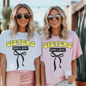 Trendy Coquette Sisters Shirt Custom Sister Gift Tee Shirts Cute Bumble Bee Girls Trip Shirt Aesthetic Unisex Sisters T-Shirt