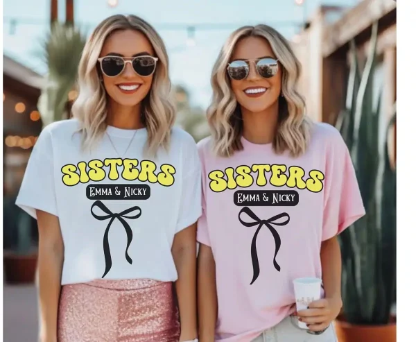 Trendy Coquette Sisters Shirt Custom Sister Gift Tee Shirts Cute Bumble Bee Girls Trip Shirt Aesthetic Unisex Sisters T Shirt or Sweatshirt 1 gm optimized
