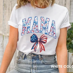 USA Bow T-Shirt, American Mama, Coquette American Girl Tee, Gift For Her 4th of July, Memorial Day Shirt USA Shirt