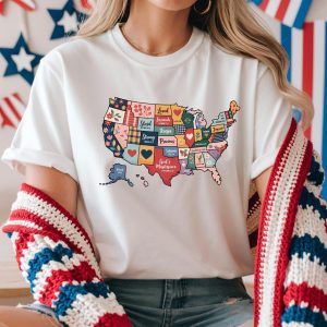 USA Map 4th of July Shirt – America Map Tee – Patriotic United States T-Shirt