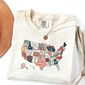 Retro America Map Shirt – Bible Verse Floral USA Tee – Independence Day 4th of July Patriotic Shirt