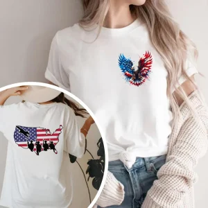 Retro America Map Shirt – Bible Verse Floral USA Tee – Patriotic 4th of July Independence Day Shirt