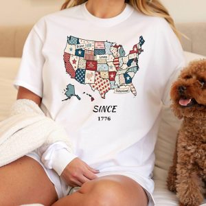 American Retro USA Map 4th of July Shirt – Patriotic Memorial Day Tee – Unisex Heavy Cotton Family USA T-Shirt