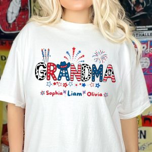 Grandma 4th of July T-Shirt, Personal Grandma Tee, Patriotic Grandma 4th Of July Grandma And Grandkid Name Shirt, 4th Of July Patriotic