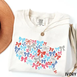Coquette USA Map 4th of July Comfort Colors T-Shirt – Cute Patriotic Independence Day Tee – Women’s Summer Holiday Top