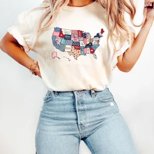 Retro America USA Map Shirt – Independence Day 4th of July Tee – United States Patriotic T-Shirt