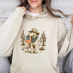4th of July Dog Hoodie – USA Patriotic Western Hoodie, American Flag Fourth of July Sweatshirt, America Pride Hooded for Independence Day