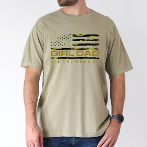 Dad of Girls Camo American Flag T-Shirt – USA Patriotic Dad Shirt – 4th of July Shirt for Girl Dads – Father's Day Gift – Military Style Tee