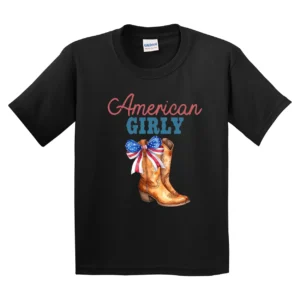 American Girly Toddler T-Shirt – 4th of July Kids Tee – Retro Cowgirl Youth T-Shirt – Cute USA Flag Baby Bodysuit – Patriotic Outfit